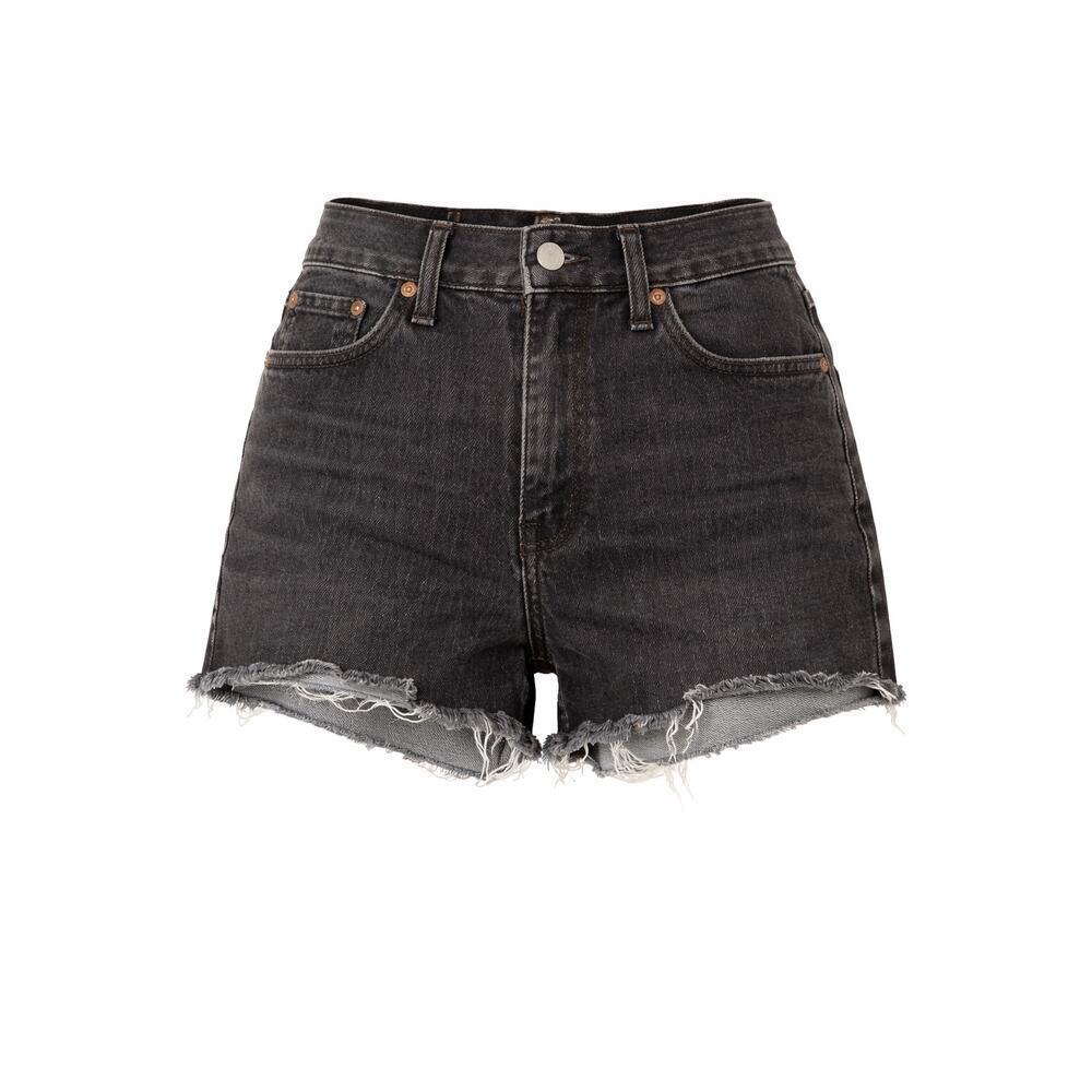 Levi's High Rise Blue Denim Shorts Size 25 Distressed Raw Hem Frayed Cutoff
